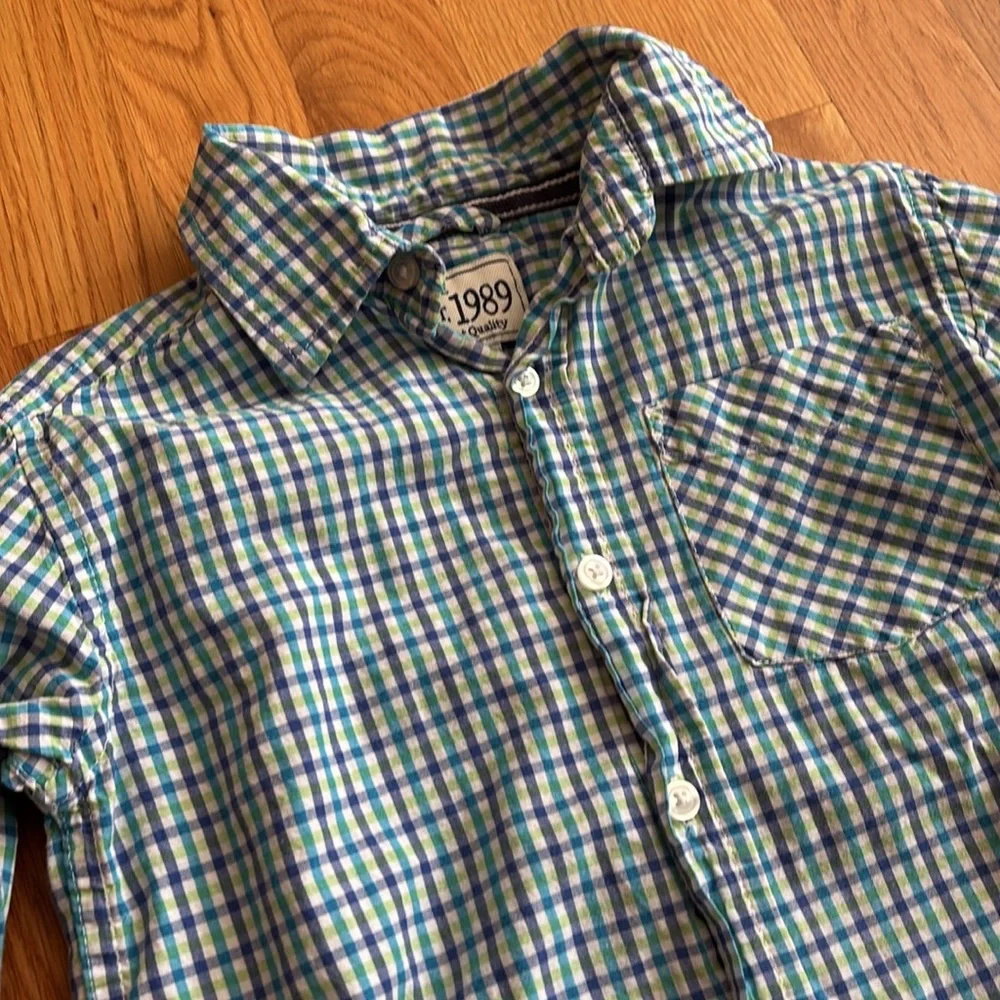 4T The Children's Place Blue and Green Button Down
